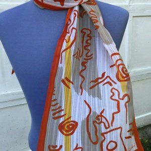 Giordani Orange Abstract Art Print Oblong Scarf 10x54 Vintage Made in Italy